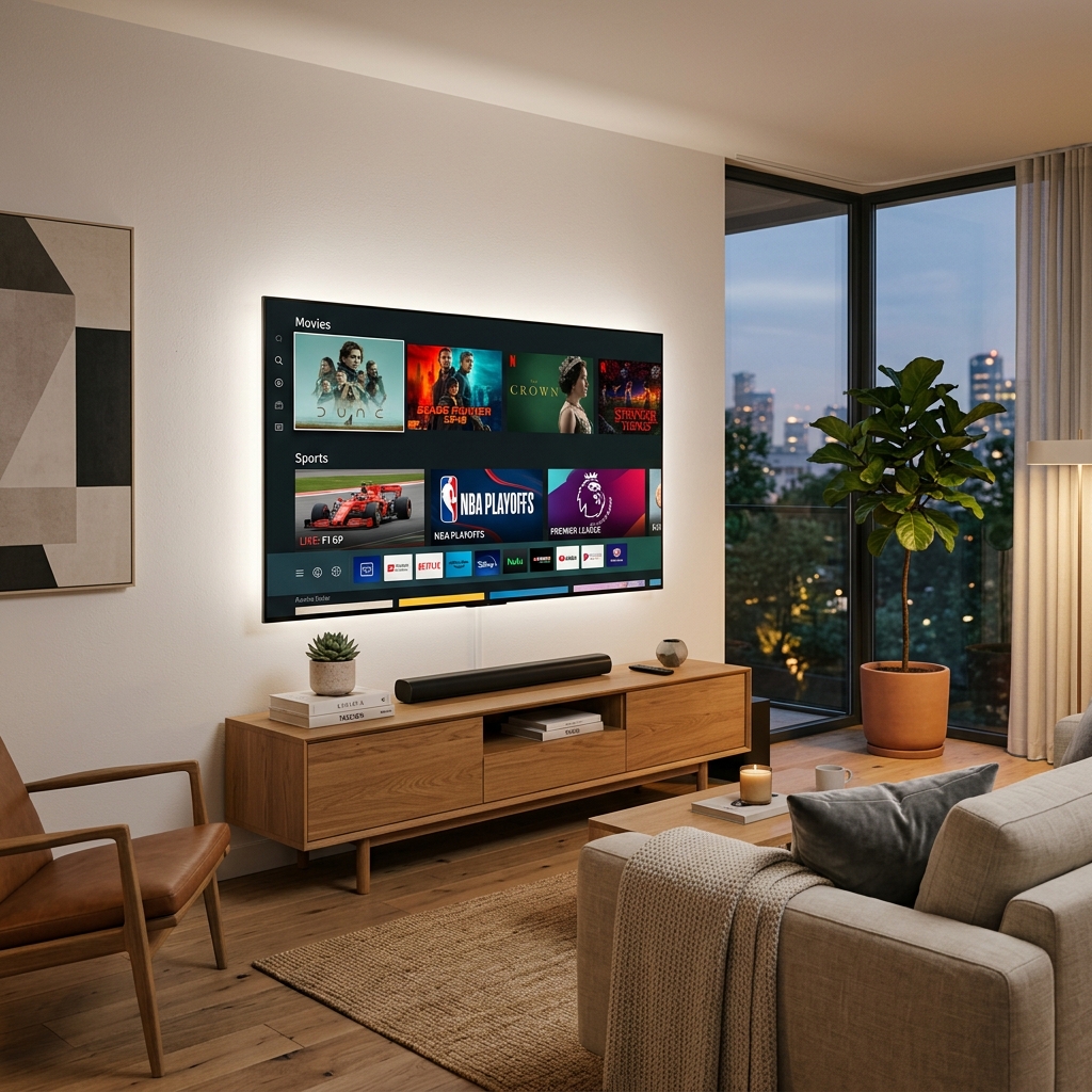 Smart TV living room setup testing IPTV player apps for What is the Best Player for IPTV on GoodIPTVHub